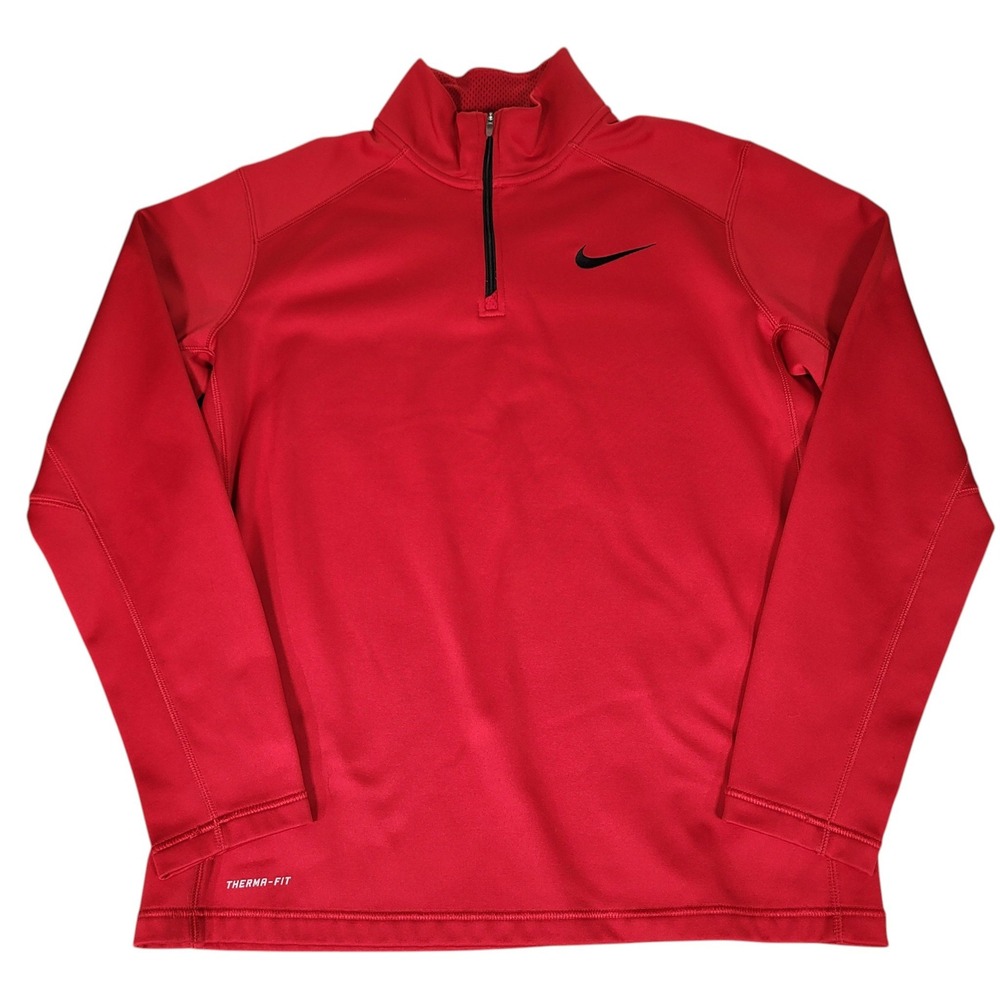 Nike Pullover Mens L Therma-FIT Quarter Zip Red Training Fleece Sweatshirt